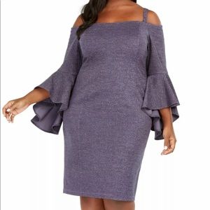 Women’s Formal Cocktail Dress Plus Size 18W Off Shoulder NAVY SILVER Gown NEW
